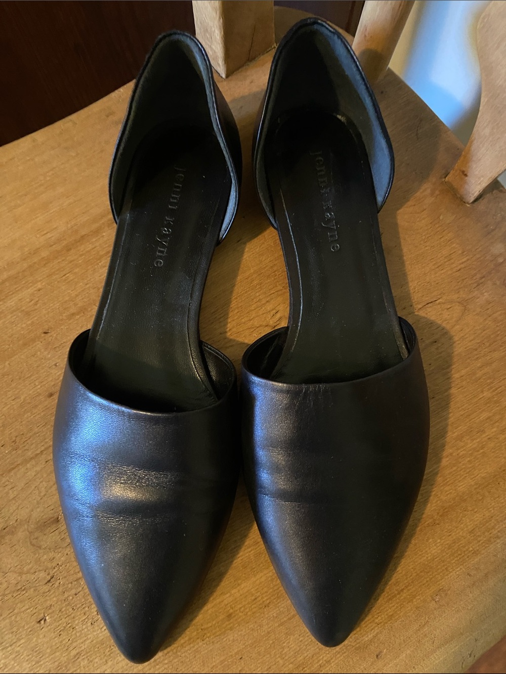 Jenni Kayne Leather Pointed Black Slip Ons Shoes 38 8